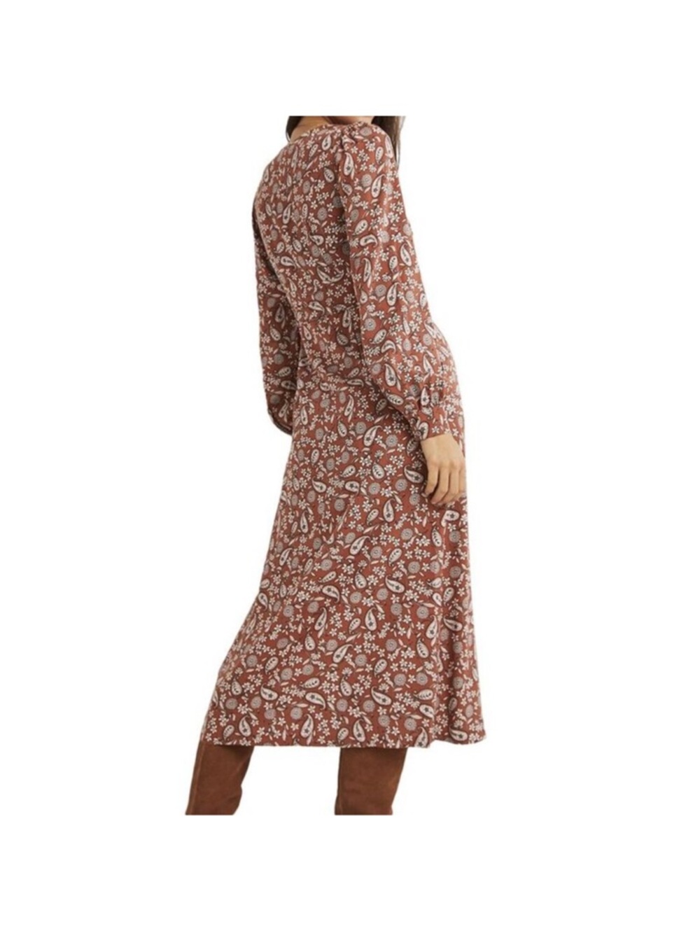 Boden Rust Floral Paisley V‑Neck Long Sleeve Midi Dress - Picture 2 of 8
